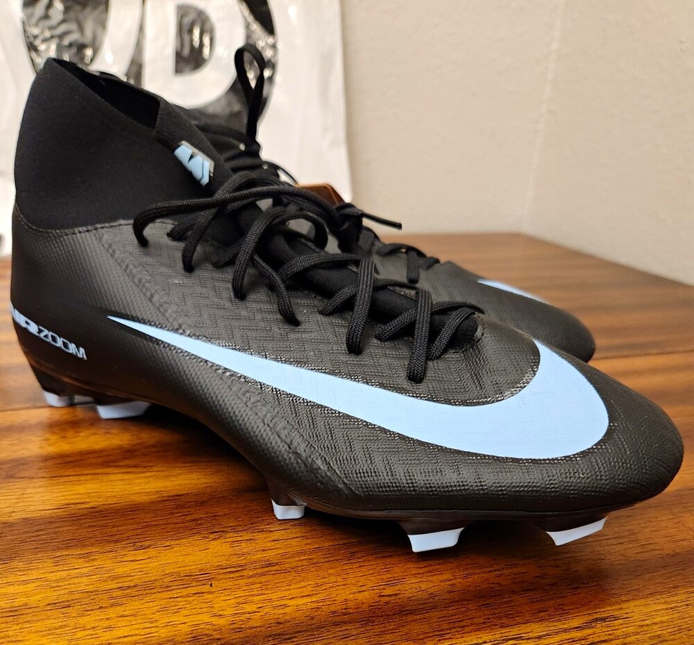 Nike Dynamic Fit Soccer Cleats Black Light Blue High Top Shoes